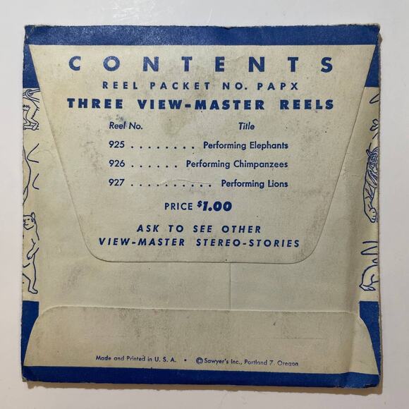 Viewmaster Performing Animals Lions Elephants Sawyers 1951 SEALED 3 reels PAPX - Picture 2 of 5